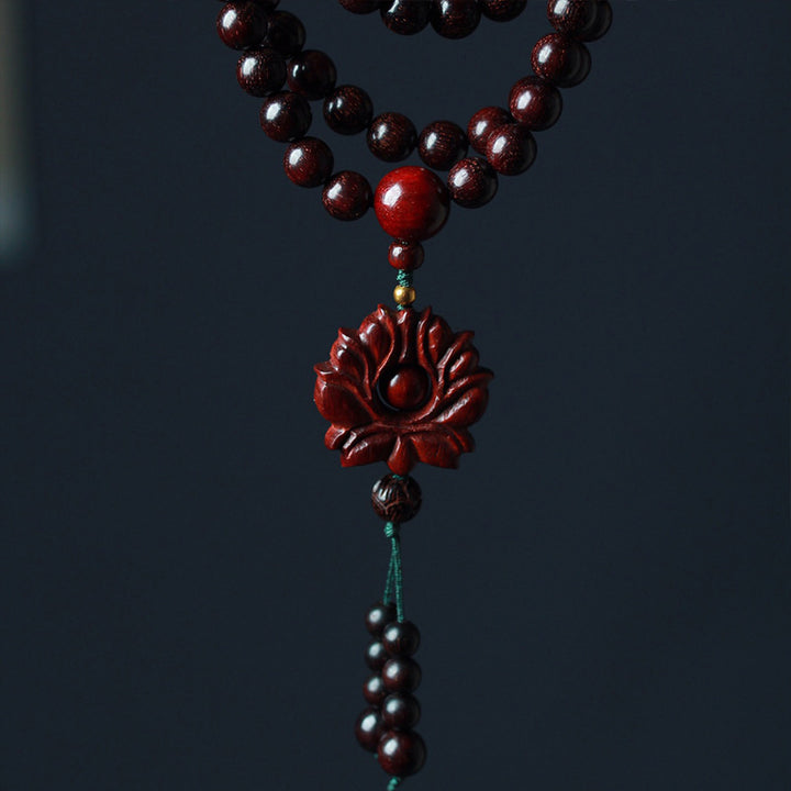 Buddha Stonesチベット小葉紅檀蓮Malaバランスブレスレット