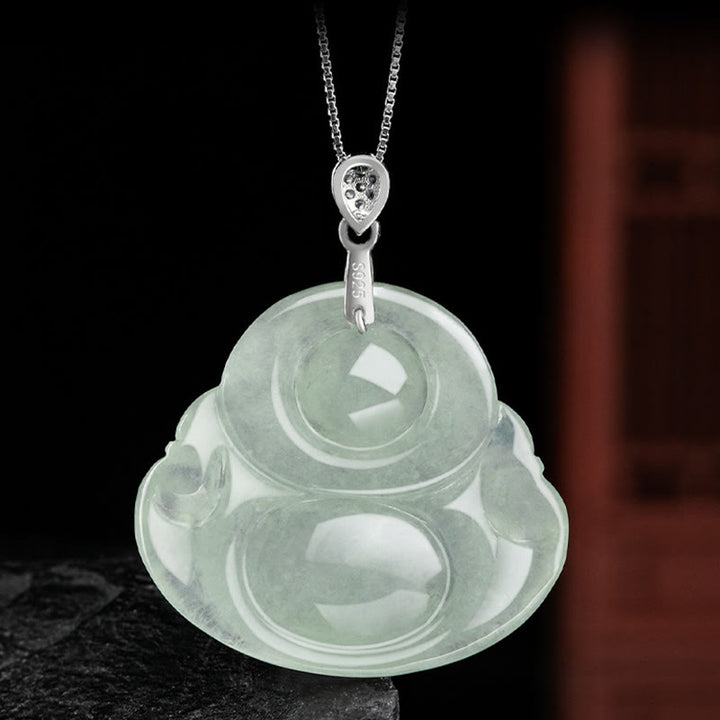 Buddha Stones925スターリングシルバー 天然翡翠 笑い仏 繁栄 豊穣 チェーンネックレス ペンダント