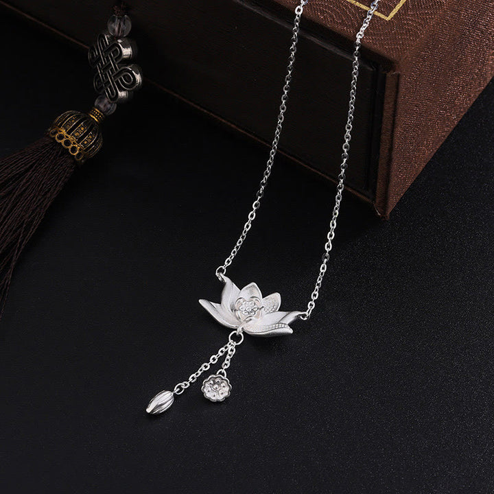 Buddha Stones999 スターリングシルバー 蓮の花の鞘 彫刻 悟りのネックレス ペンダント