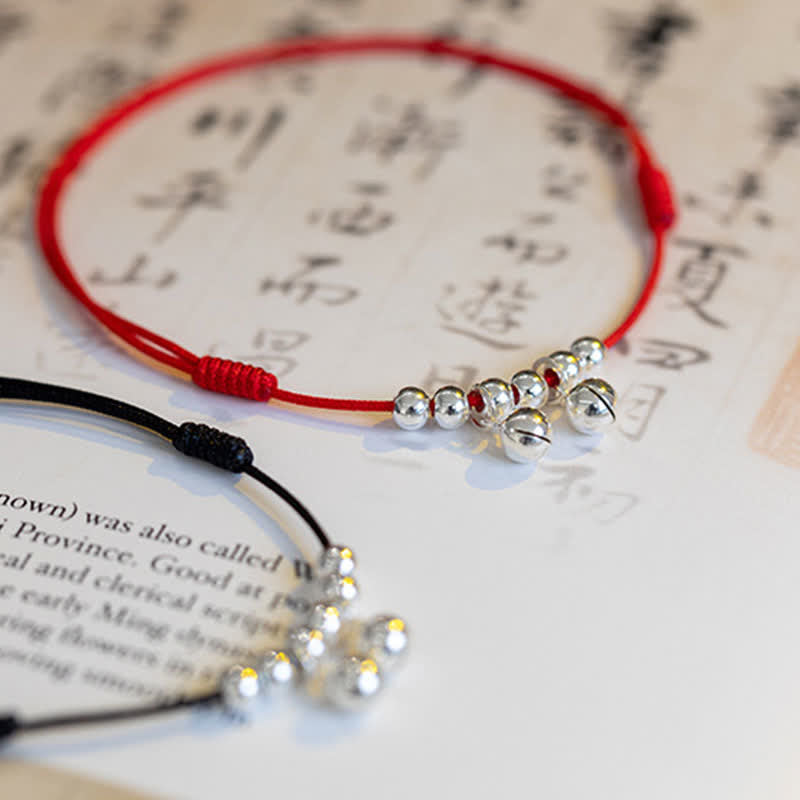 Buddha Stones925 スターリングシルバー レッドストリング ブレイド ベル チャーム アンクレット