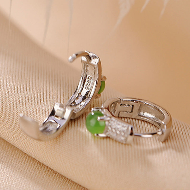 Buddha Stones925スターリングシルバー ラウンド シアン ジェイド サクセス スタッドピアス