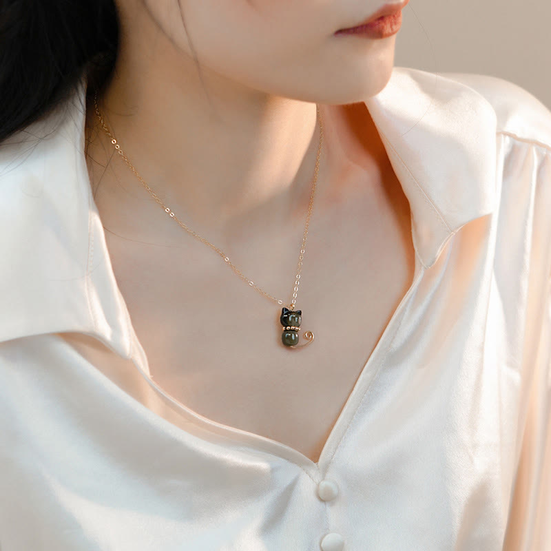Buddha Stones 14Kゴールドメッキパール 和田翡翠シェル 幸運の猫 子猫ネックレスペンダント - image 9