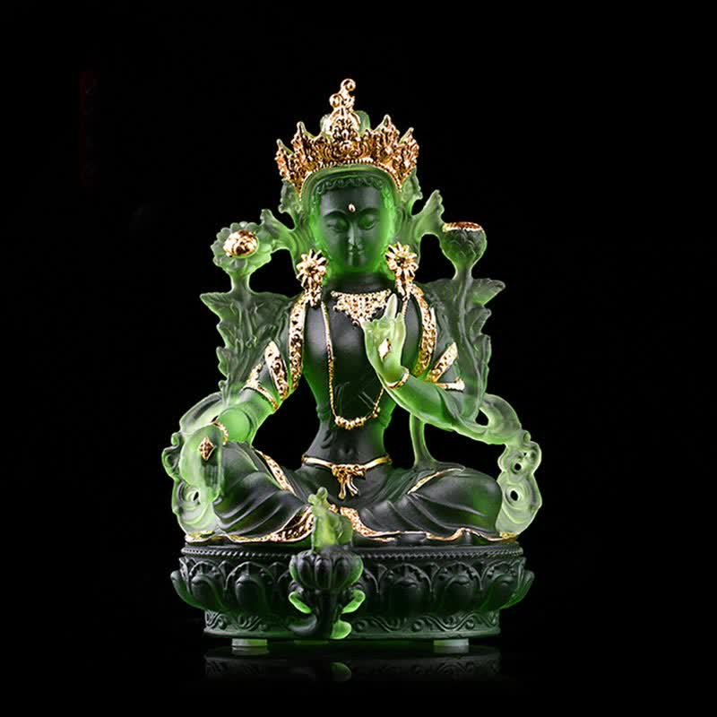 Buddha Stonesグリーンターラ ハンドメイド リュウリ クリスタル アートピース 守護 自宅 オフィス 像 装飾