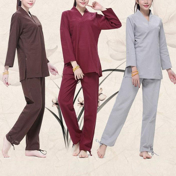 Buddha Stones禅 練習 ヨガ 瞑想 祈り Vネックデザイン ユニフォーム コットンリネン 服 レディース セット - image 15
