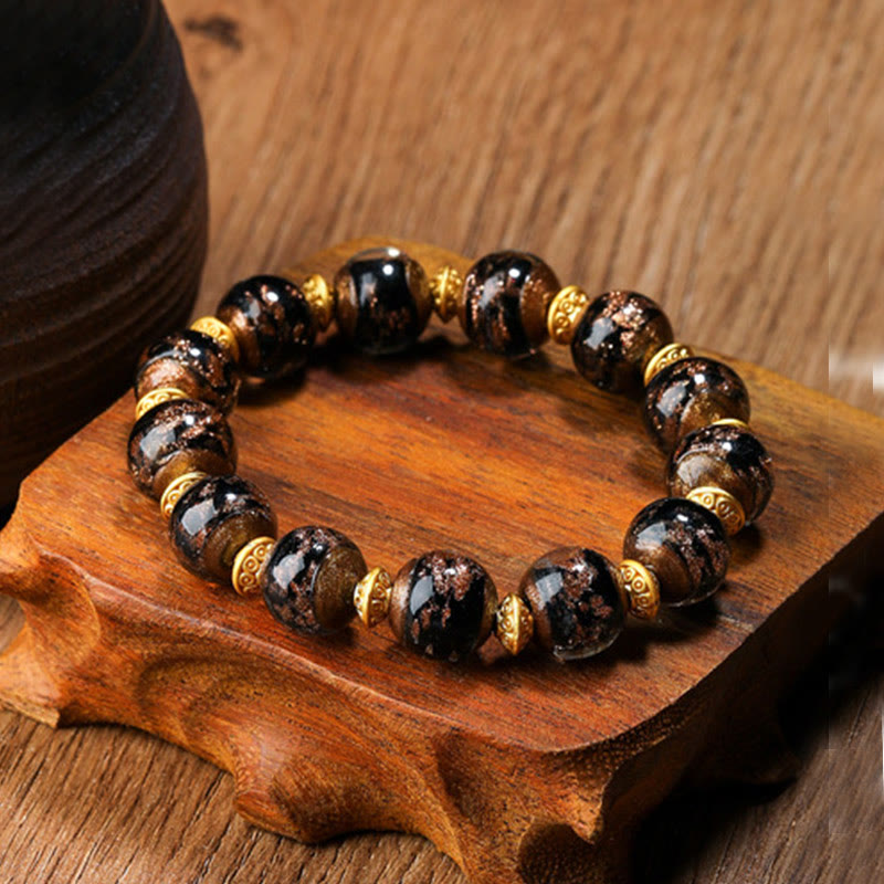 Buddha Stones金呑み獣ファミリーチャーム 琉璃ガラスビーズ 幸運ブレスレット