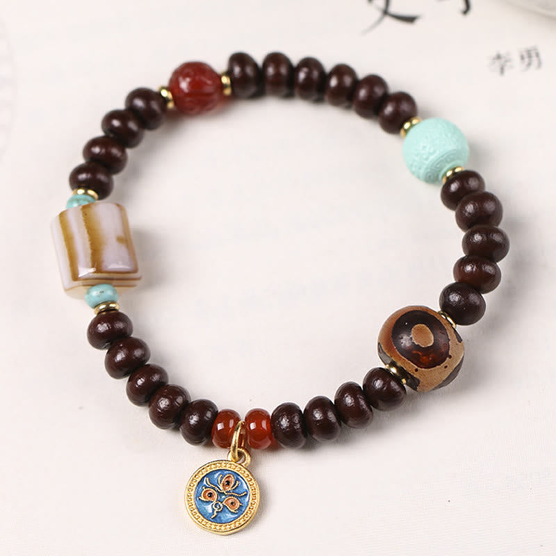 Buddha Stones天然チベット紫菩提樹シードビーズ 富の神 知恵のブレスレット