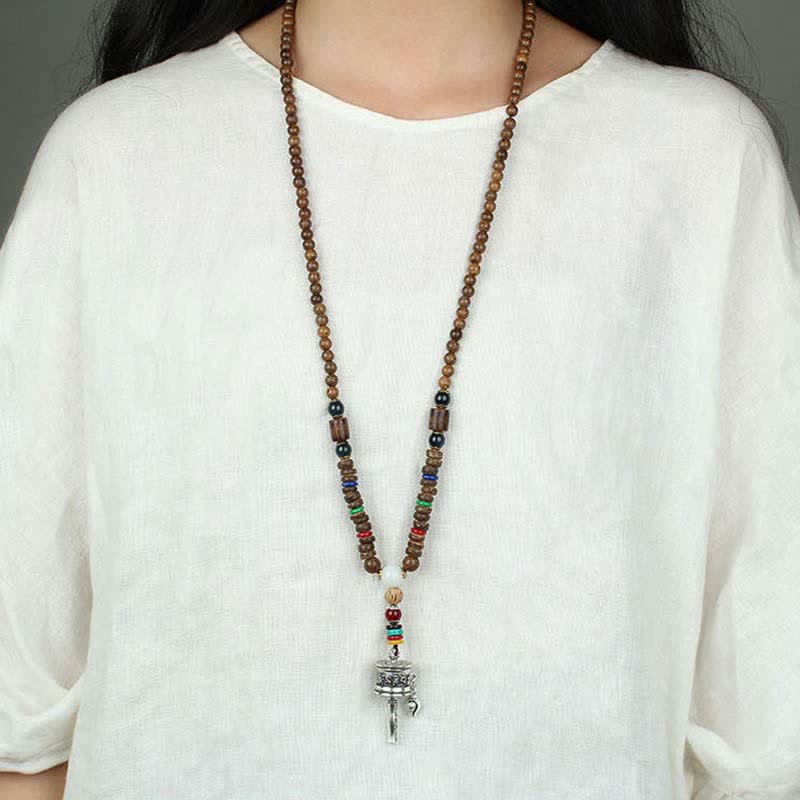 Buddha Stonesチベットオーム・マニ・パドメ・フム祈祷ホイール回転 金剛杵 木製ネックレス ペンダント - image 15