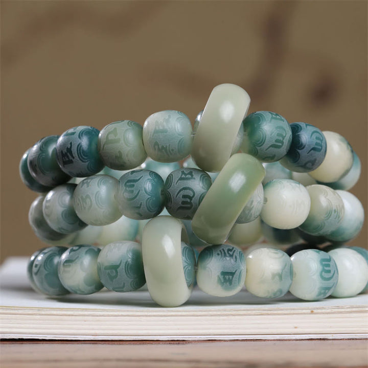 Buddha Stonesの実オーム・マニ・パドメ・フム彫刻 悪霊除け ブレスレット