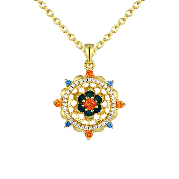 Buddha Stones925スターリングシルバー 蓮の花 カラフルジルコン 新たな始まりのネックレスペンダント