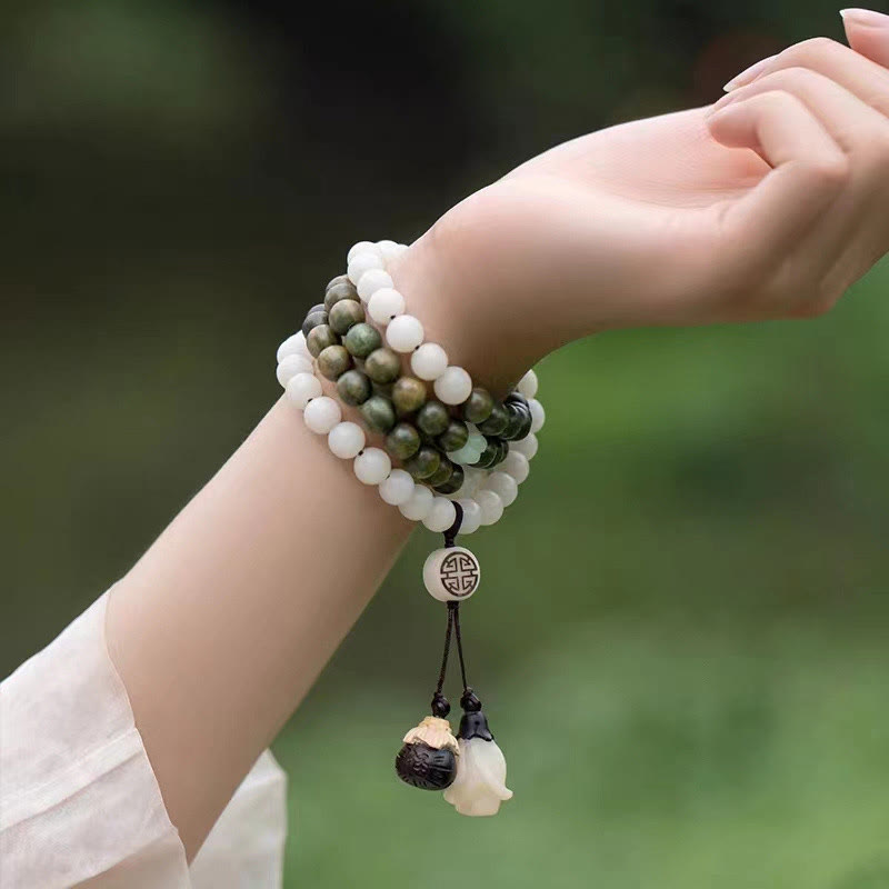 Buddha Stones天然グリーンサンダルウッド 菩提樹の癒しのブレスレット