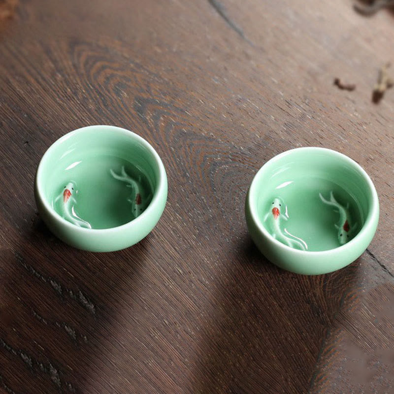 Buddha Stonesカラフルな鯉の陶器ティーカップ カンフーティーカップボウル