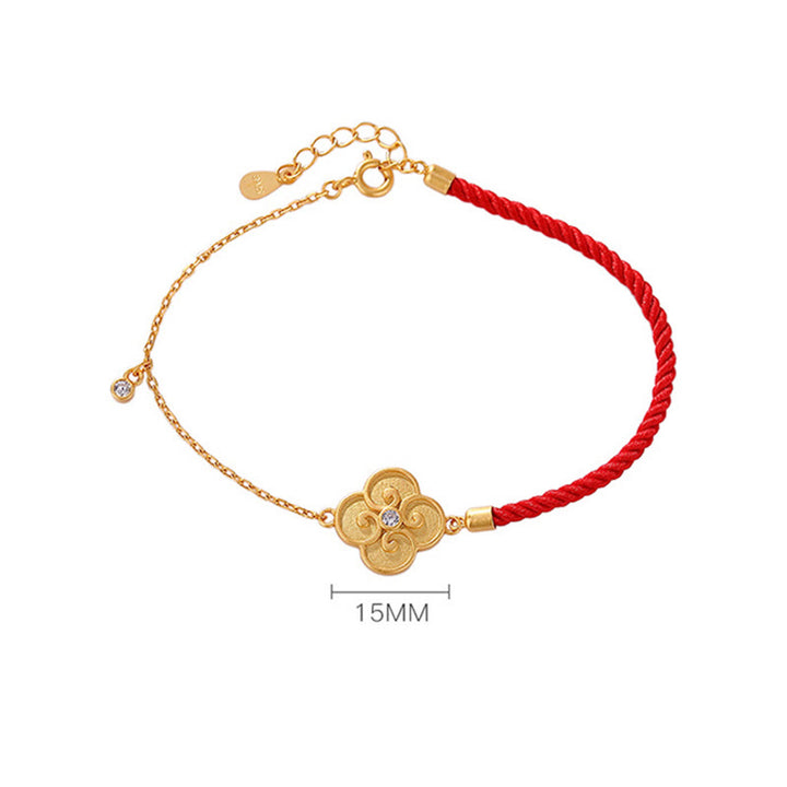 Buddha Stones925スターリングシルバー ゴールドメッキ 四つ葉のクローバー ジルコン 幸運のブレスレット