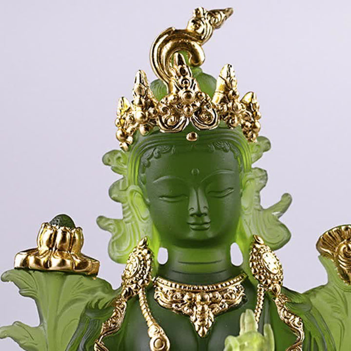 Buddha Stonesグリーンターラ ハンドメイド リュウリ クリスタル アートピース 守護 自宅 オフィス 像 装飾