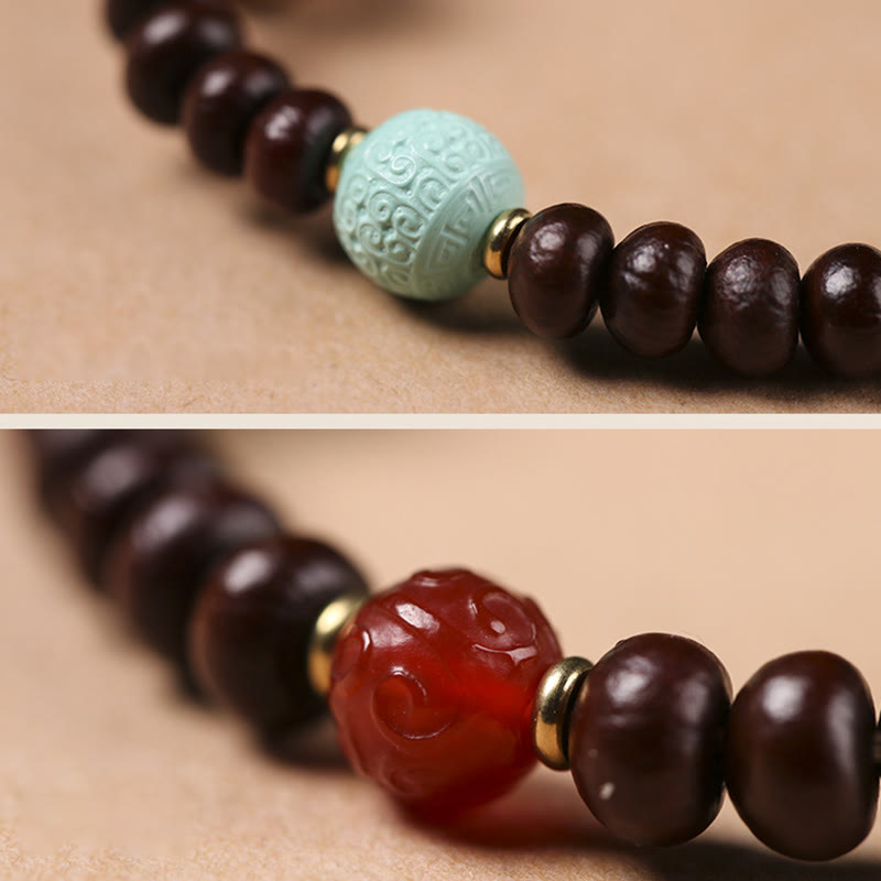 Buddha Stones天然チベット紫菩提樹シードビーズ 富の神 知恵のブレスレット