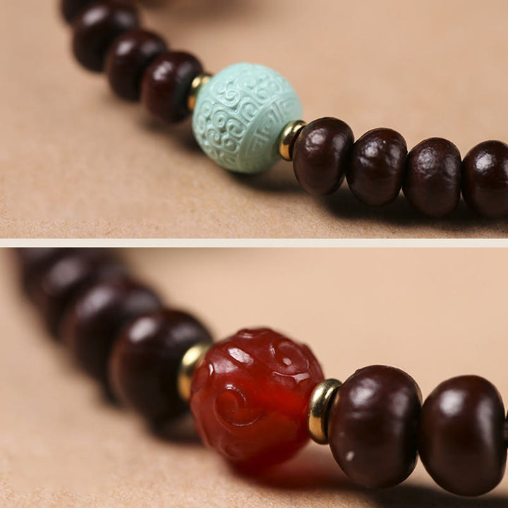 Buddha Stones天然チベット紫菩提樹シードビーズ 富の神 知恵のブレスレット