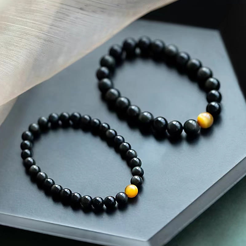 Buddha Stones天然レインボーオブシディアン タイガーアイ ポジティブラブブレスレット