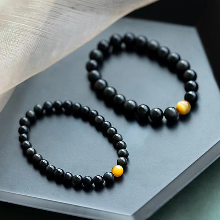 Buddha Stones天然レインボーオブシディアン タイガーアイ ポジティブラブブレスレット