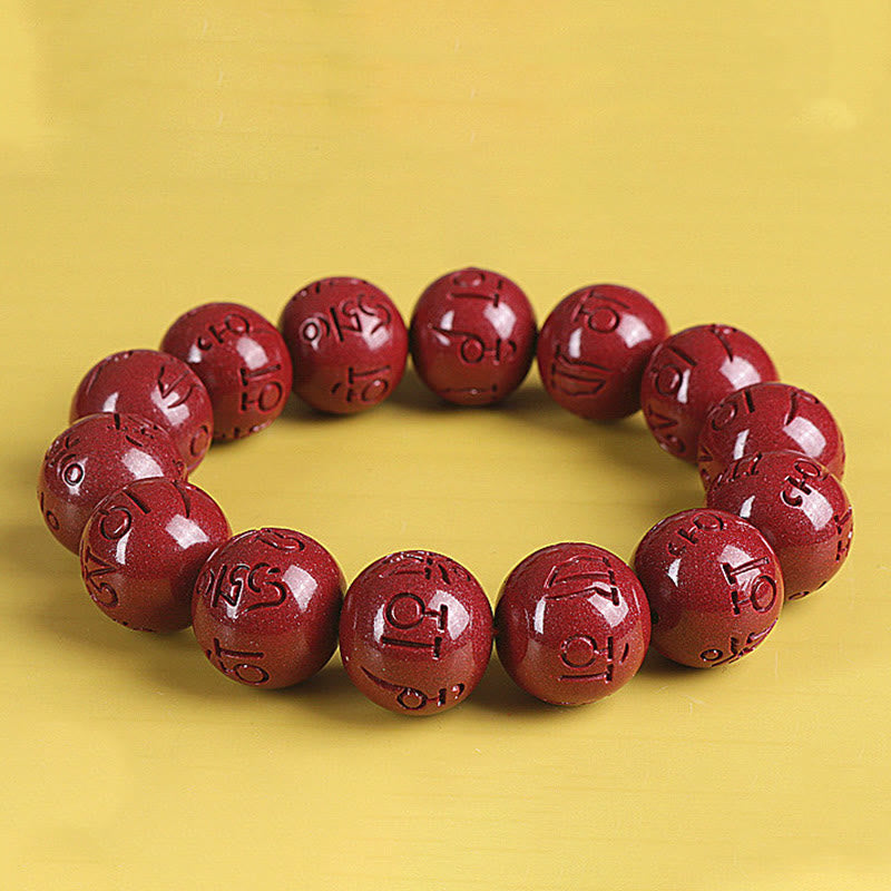 Buddha Stones天然 ダブル 貔貅 辰砂オーム・マニ・パドメ・フム富と幸運のビーズブレスレット