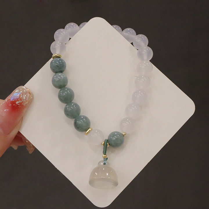 Buddha Stones白瑪瑙 翡翠 蓮の花 平和バックル 守護ブレスレット