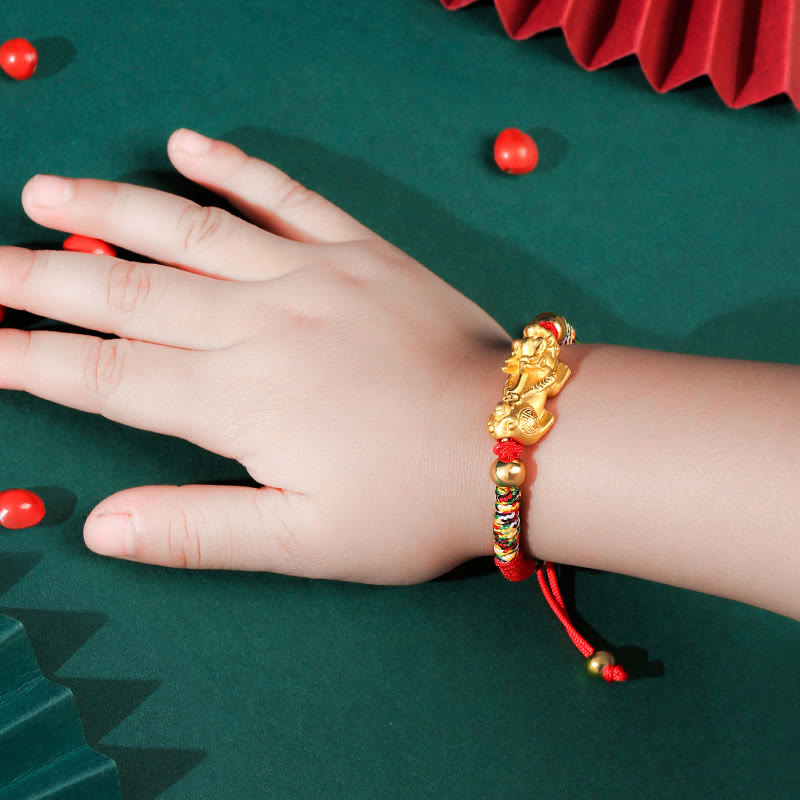 Buddha Stones999 スターリングシルバー 貔貅 富 キングコング ノットストリング 編み込み 子供用ブレスレット