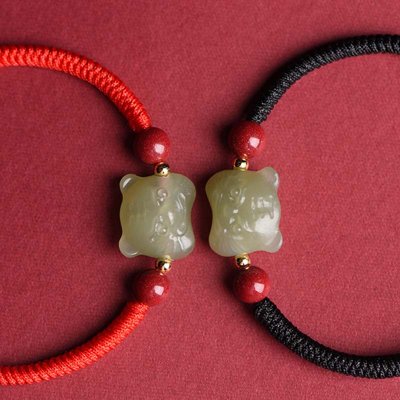 Buddha Stones翡翠辰砂ラッキータイガーストリングブレスレット