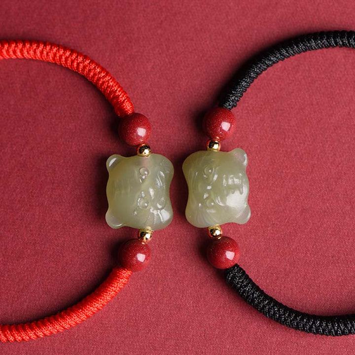 Buddha Stones翡翠辰砂ラッキータイガーストリングブレスレット