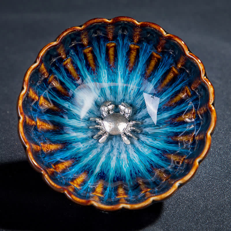 Buddha Stones蓮 金魚 縁起の良い龍 鳳凰 陶器 ティーカップ 象嵌 ティーカップ 130ml
