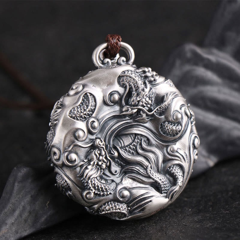 Buddha Stones999スターリングシルバー 九龍が真珠と戯れる 幸運の守護ネックレスペンダント