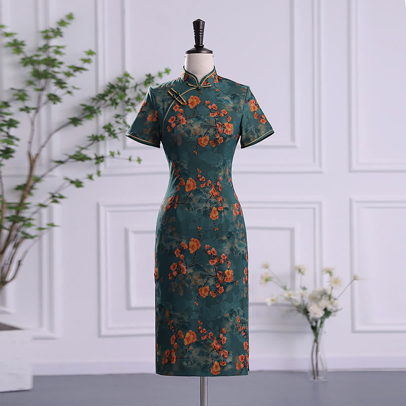 Buddha Stonesレトロ花蓮牡丹羽プリントチャイナドレスレディースチャイナドレス - 緑の花 - US16、 UK/AU20、 EU48 (5XL) - image 1
