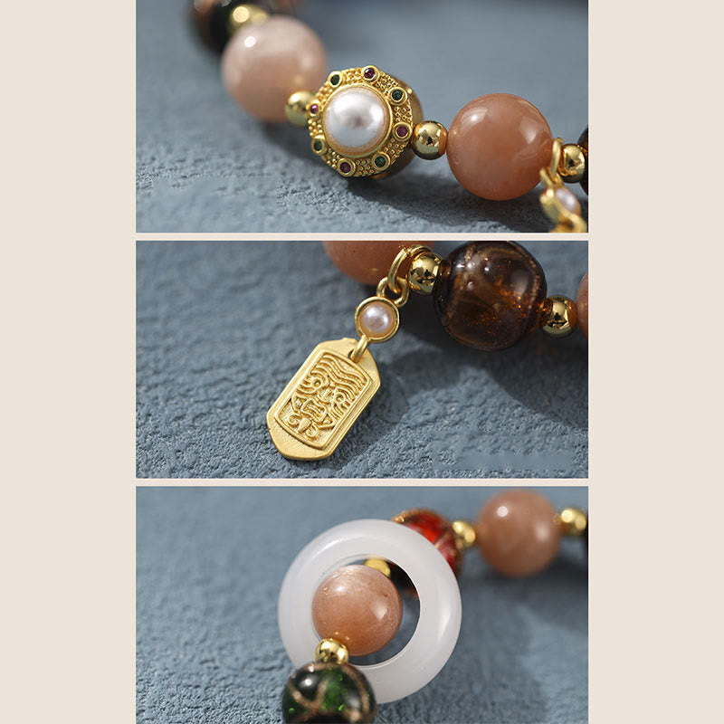 Buddha Stonesチベットのお香灰 リュウリガラス シャコガイ石 太陽石オーム・マニ・パドメ・フム祈祷ホイールチャームブレスレット
