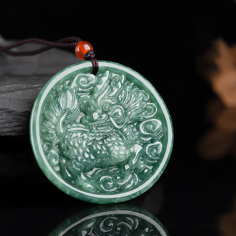 Buddha Stones天然翡翠キリンの豊穣の紐ネックレスペンダント