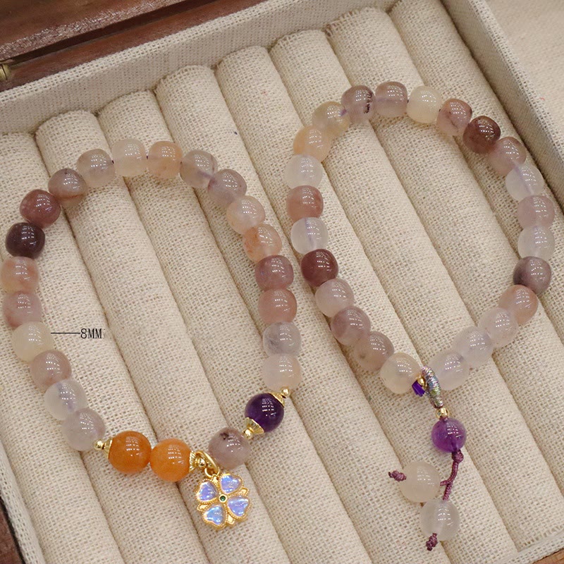 Buddha Stones天然紫金シルク翡翠バイオレットフラワービーズチャーム富のブレスレット