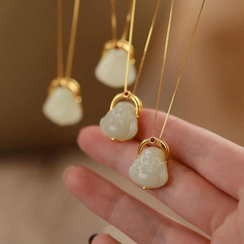 Buddha Stones925 スターリングシルバー 天然和田翡翠 笑う仏陀 豊穣のチェーンネックレスペンダント - 和田玉（豊かさ♥豊穣） - image 0
