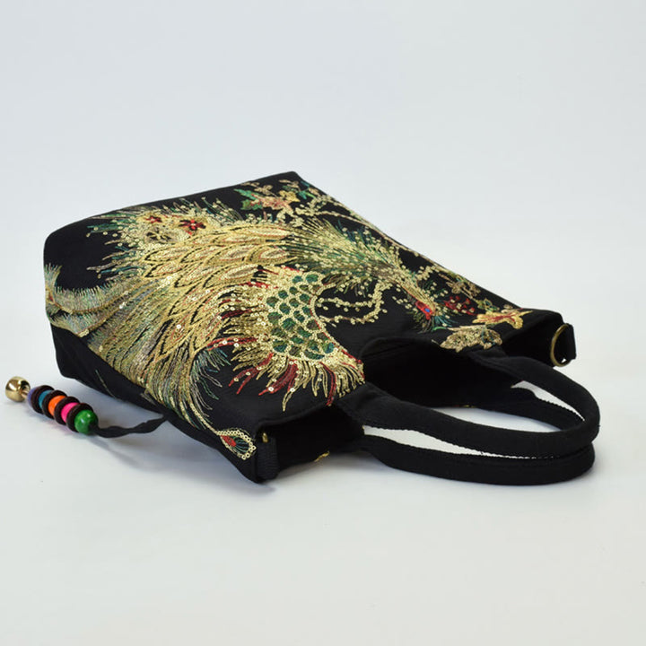Buddha Stones孔雀両面刺繍トートバッグショルダーバッグクロスボディバッグ