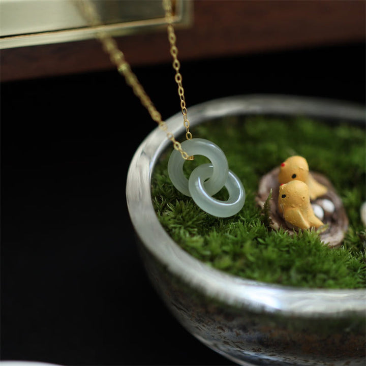 Buddha Stones 925スターリングシルバー 天然ダブルピースバックル ヘタン翡翠 幸運のネックレスペンダント