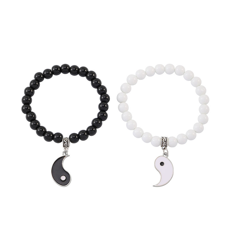 Buddha Stones2個入り ブラックオニキス ホワイトターコイズビーズ 陰陽守護 カップルブレスレット