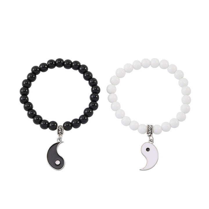 Buddha Stones2個入り ブラックオニキス ホワイトターコイズビーズ 陰陽守護 カップルブレスレット