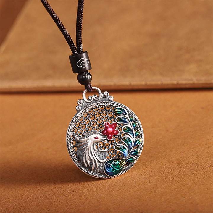 Buddha Stones990スターリングシルバー フェニックス 幸運の守護ネックレスペンダント