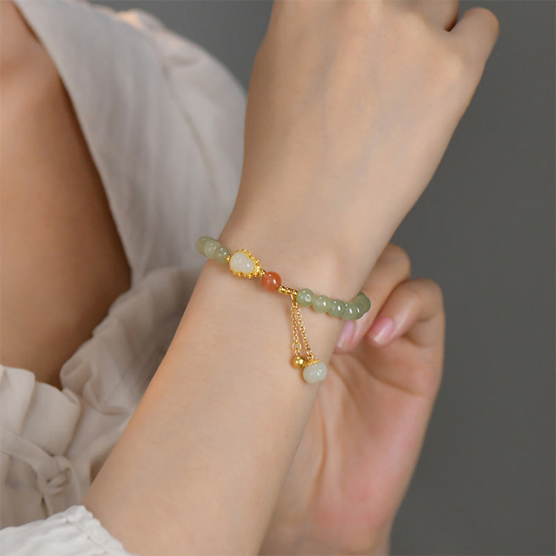 925スターリングシルバーの和田翡翠ひょうたんと蓮の豊穣の幸運ブレスレット - image 5