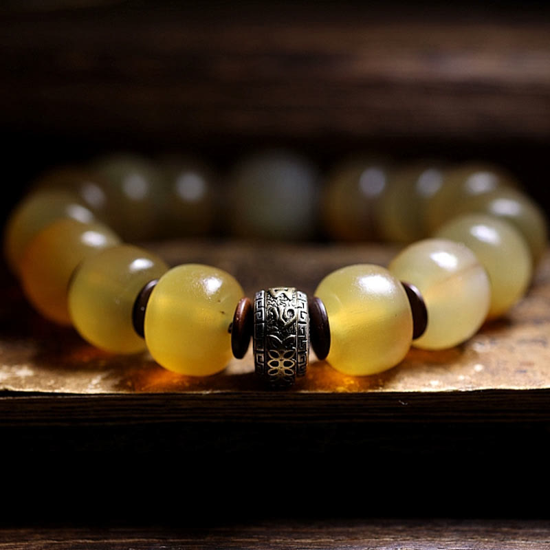 Buddha Stones手作り チベット羊角オーム・マニ・パドメ・フム縁起の良いブレスレット