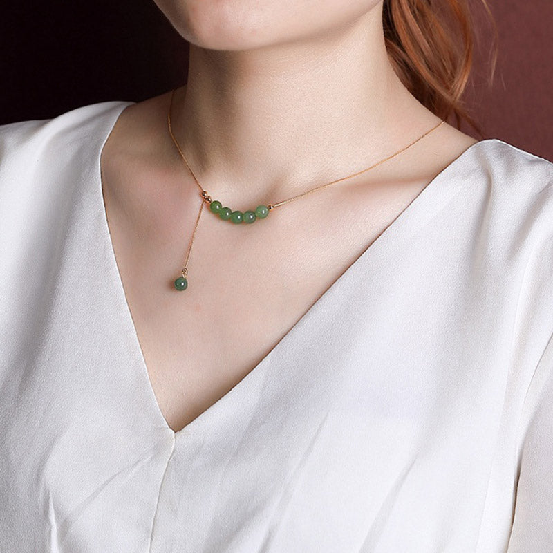 Buddha Stones925スターリングシルバー シアン翡翠ビーズ ヒーリングネックレスペンダント