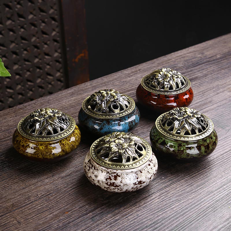Buddha Stones柄 陶器 祝福 瞑想 香炉 装飾