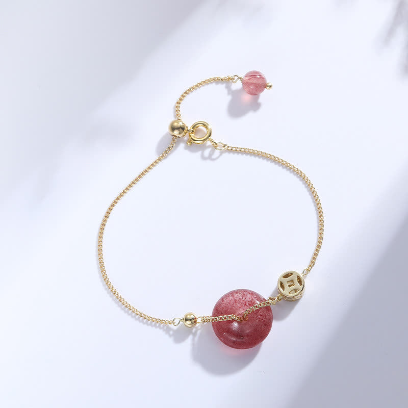 Buddha Stonesストロベリークォーツ ピースバックル コイン ラブブレスレット