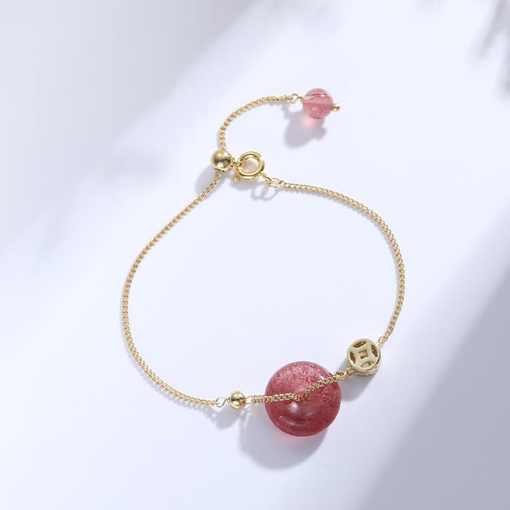 Buddha Stonesストロベリークォーツ ピースバックル コイン ラブブレスレット