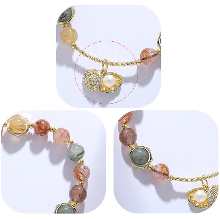 Buddha Stones天然 カラフル ルチルクォーツ シェル 保護 ビーズ ブレスレット