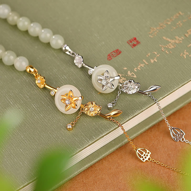 Buddha Stones925 スターリングシルバー 和田翡翠平和のお守りチャーム蓮 幸運 チェーンブレスレット