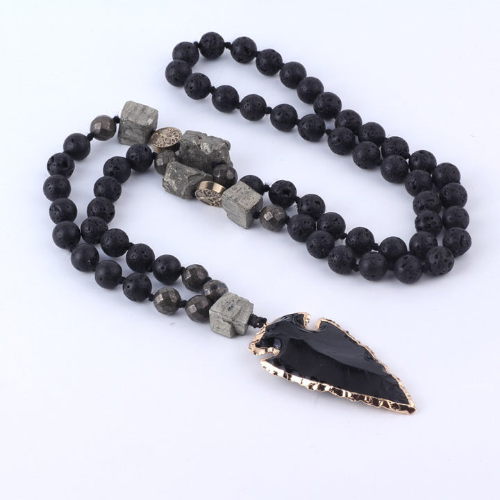 Buddha Stones天然溶岩ヨガ瞑想ネックレス 矢ペンダント