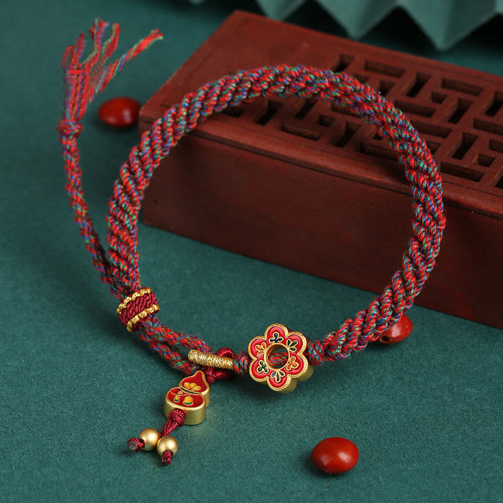 Buddha Stones手作りのカラフルなひょうたんの花の守護編み紐ブレスレット
