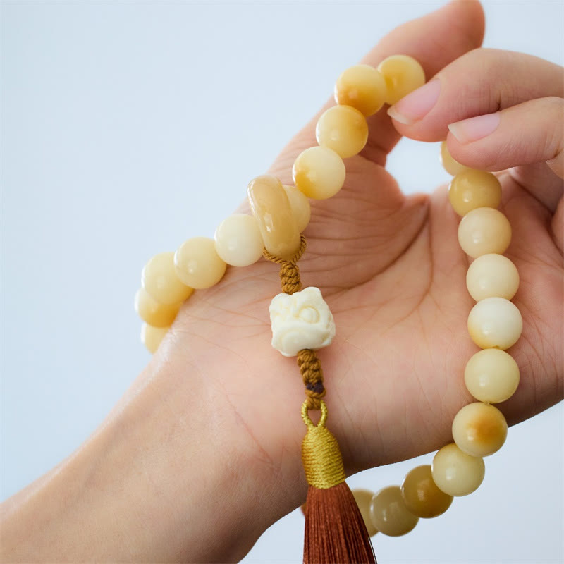 Buddha Stones天然菩提樹 象牙 フルーツ ダンシングライオン チャーム ハーモニータッセル リストMala