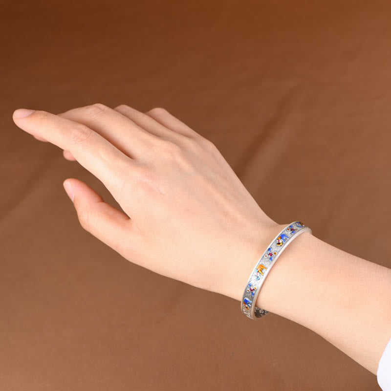 Buddha Stones999スターリングシルバー 象の強さと知恵のブレスレット カフバングル